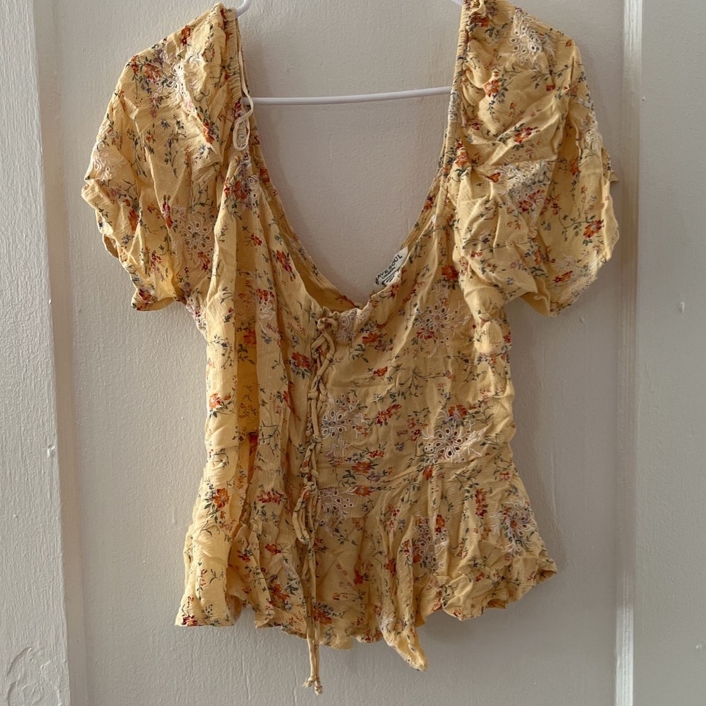 Floral yellow tie top